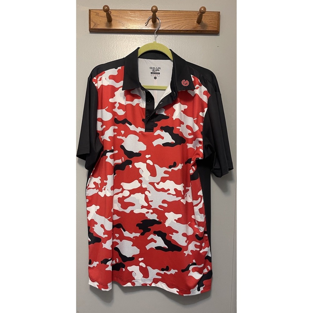 Gear Up Polo Sport Red Camo With Black Men's Size Large